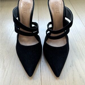 SCHUTZ Black Pointed-Toe Heels with Straps